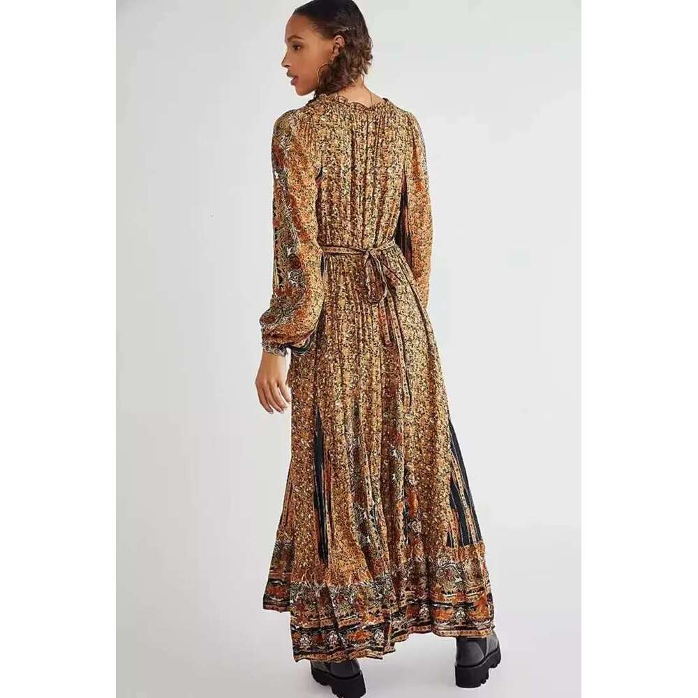Chiffon Maxi Dress Boho Style Holiday Printing Chic Vestidos Mujer Long Sleeve Free Dresses Ral People Sales Hippie Robes