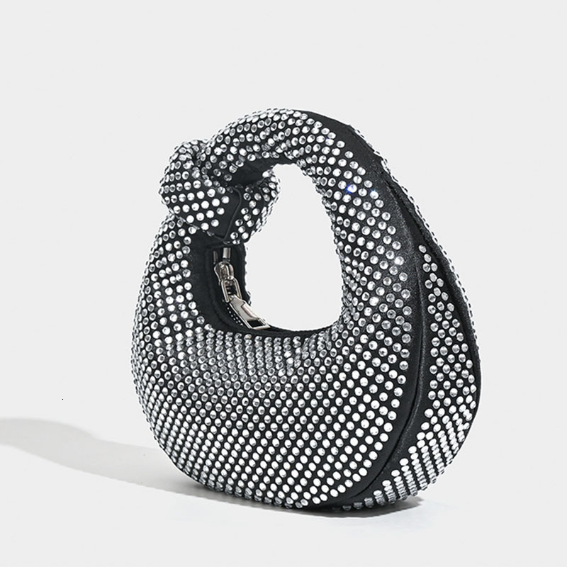 Small Niche Design Full Diamond Dumpling Hand-Held French Socialite Dinner Bag, Casual Versatile Handbag, Rhinestone Bag