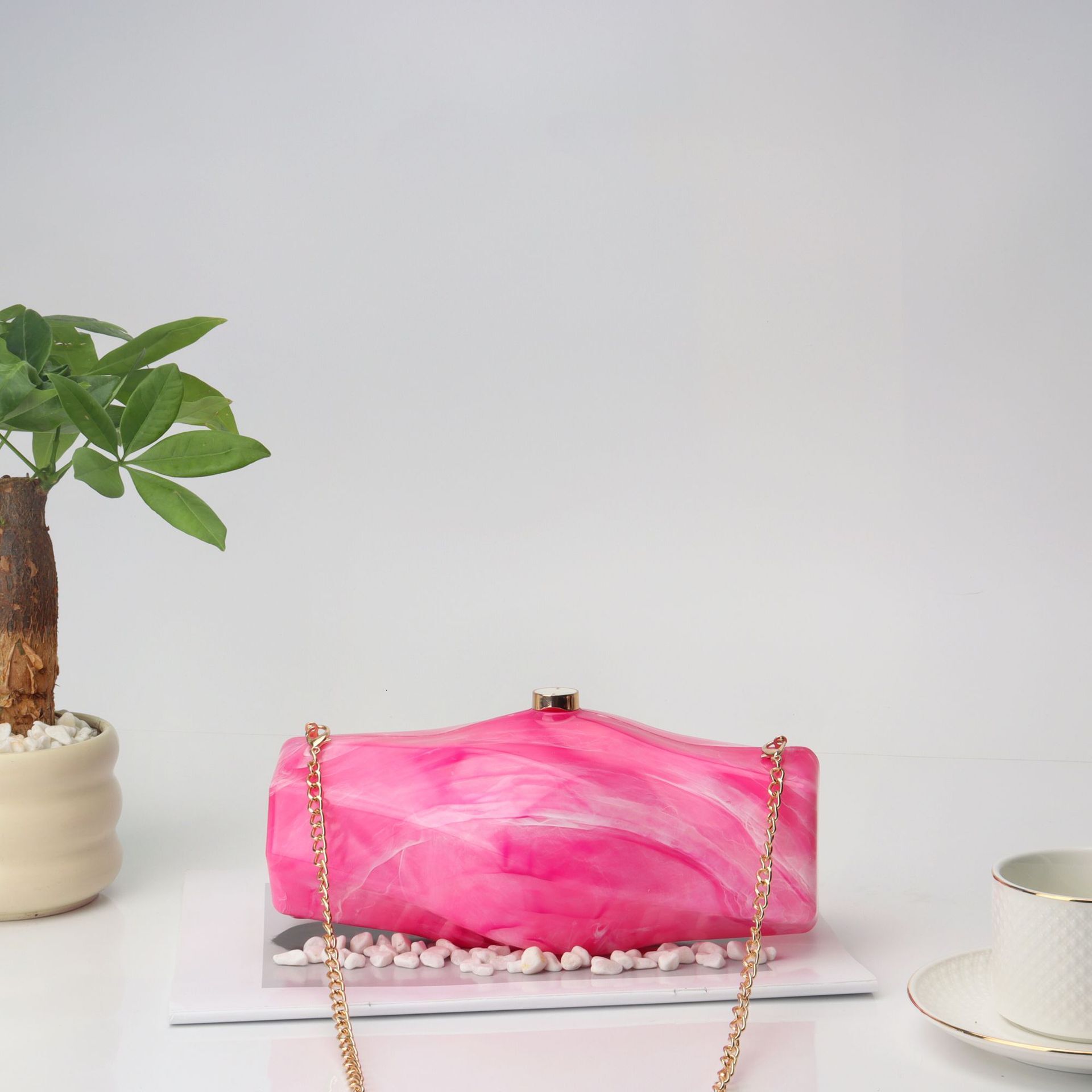 Advanced Niche Design, Sexy Irregular Acrylic Box Bag, Casual And Versatile, Stone Patterned Hand-Held Crossbody Bag