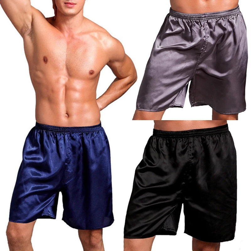 Silk Satin Shorts for Men Fashion Summer Homewear Pajamas Bottoms Sleepwear Solid Color Beach Pants Underwear Female Short 250120Z