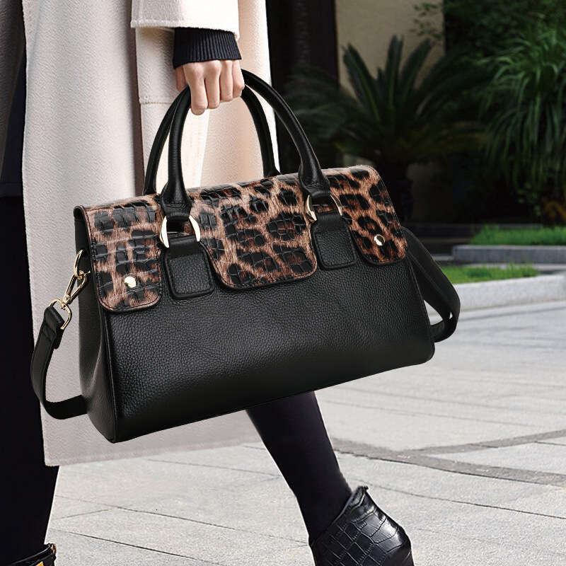 Aidrani New Women's Handbag Made Of High Quality Cowhide, Leopard Pattern Design, Large Capacity Portable Briefcase