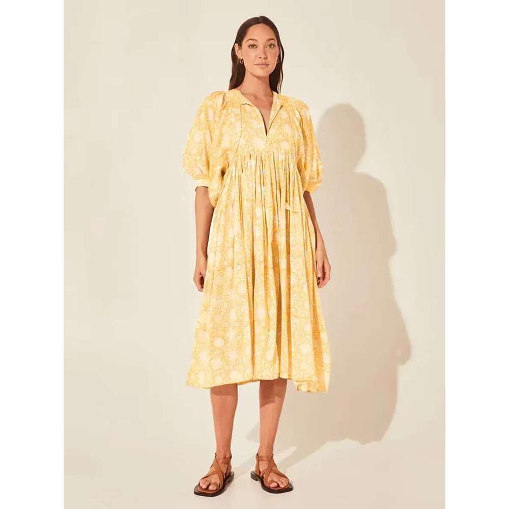 Spring Oversized Holiday V Collar Half Sleeve Loose Midi Large Size Casual Printing Long Dress Boho Vestidos