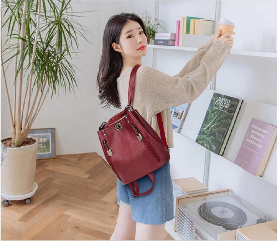 Hot Sale New Women Large Capacity Travel Backpack High Quality Leather Fashion Shoulder Bags Female Casual Handbag School Bag