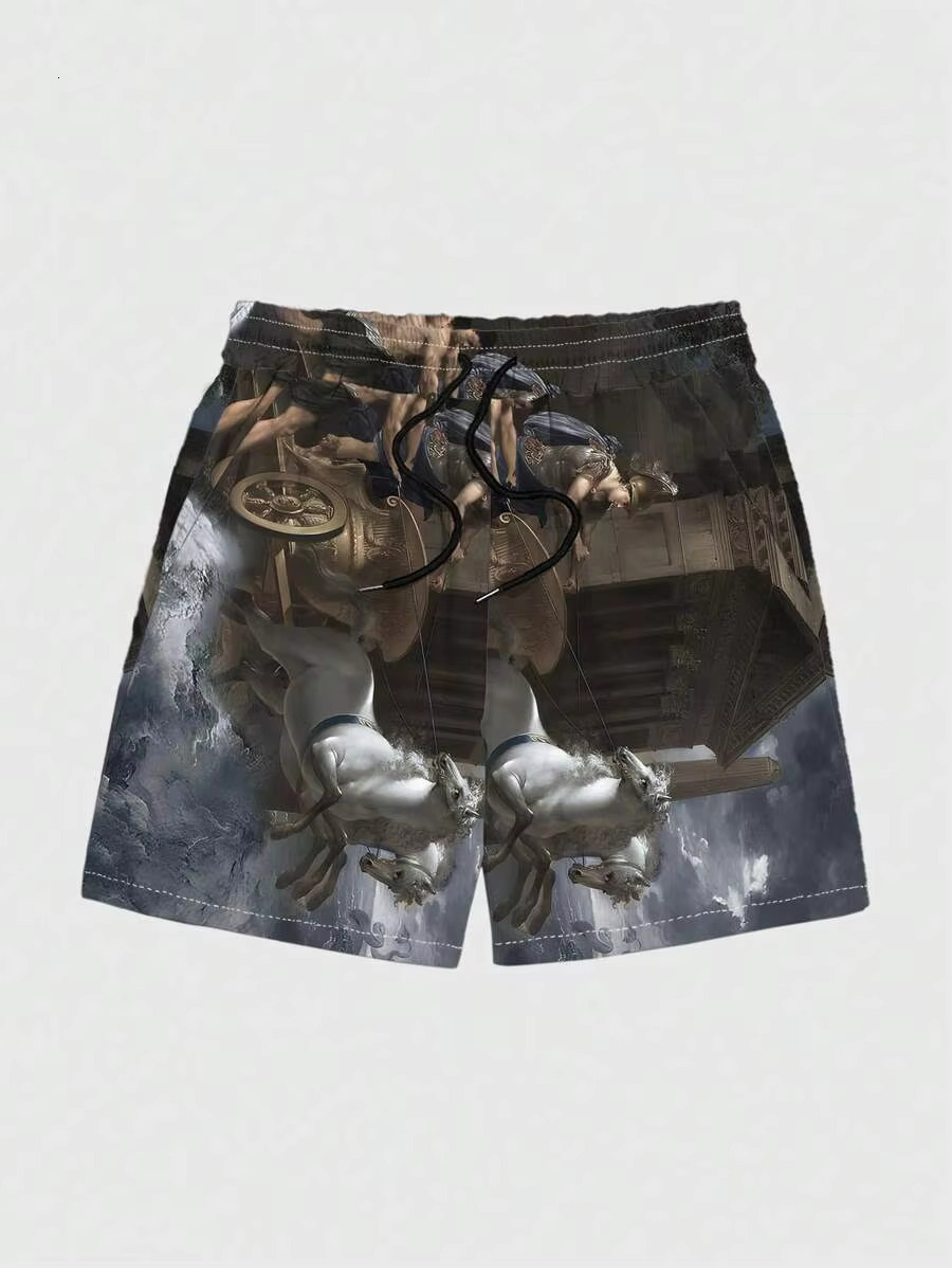 New Men's Summer Loose 3D Leisure Art Painting Printing Haruku Sports Quick Drying Shorts