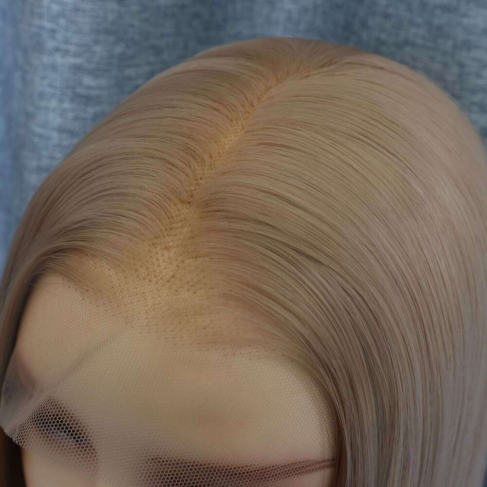 Lace Front Wig Cover T Shape Chemical Wig Fashionable Women S Front Lace Split Sand Gold Long Hair Chemical Fiber Semi Nized Headband