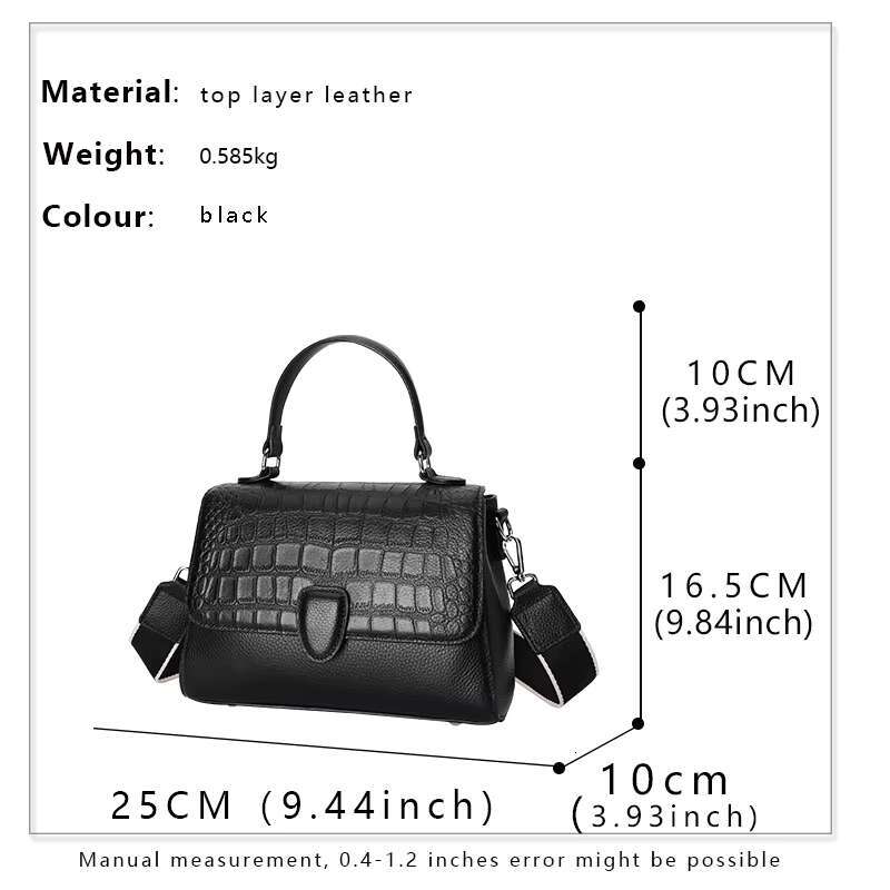 Aidrani New Crocodile Pattern Women's Handbag, Made Of Cowhide Material, Black, Can Be Worn On One Shoulder Or Crossbody