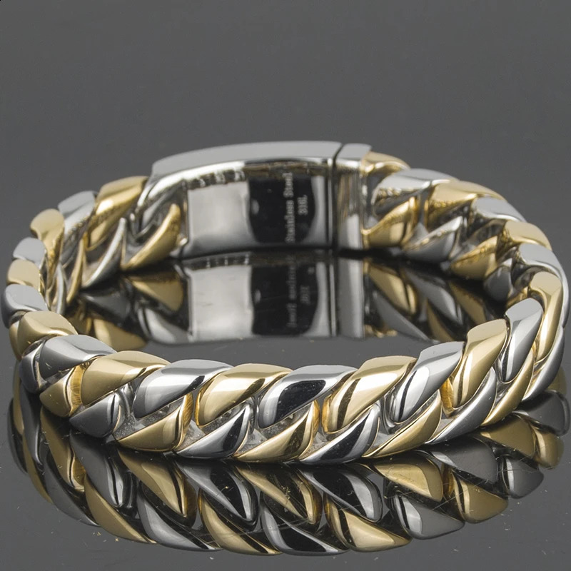 12MM Curb Chain On Hand Jewellery Polished Brushed 316L Stainless Steel Man Bracelet For Men Classic Mens Bracelets Male Strap 250121