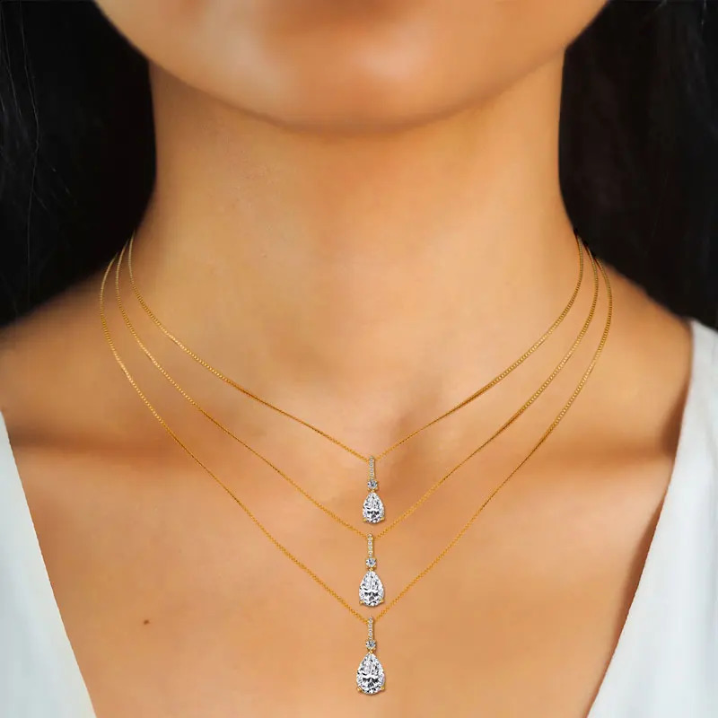 RAPRGOLD GRA Certified Pear Cut Pendant Necklaces for Women 925 Sterling Silver Chains Wedding Jewelry Gifts Collares 250121
