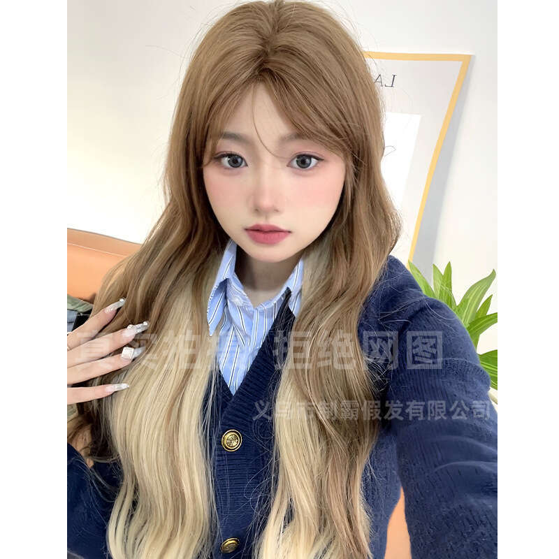 Lace Front Wig Cover T Shape Wig Front Lace Women S Long Fashionable Internet Celebrity Same Style Natural Split Bangs Curly Hair Full Head Cover