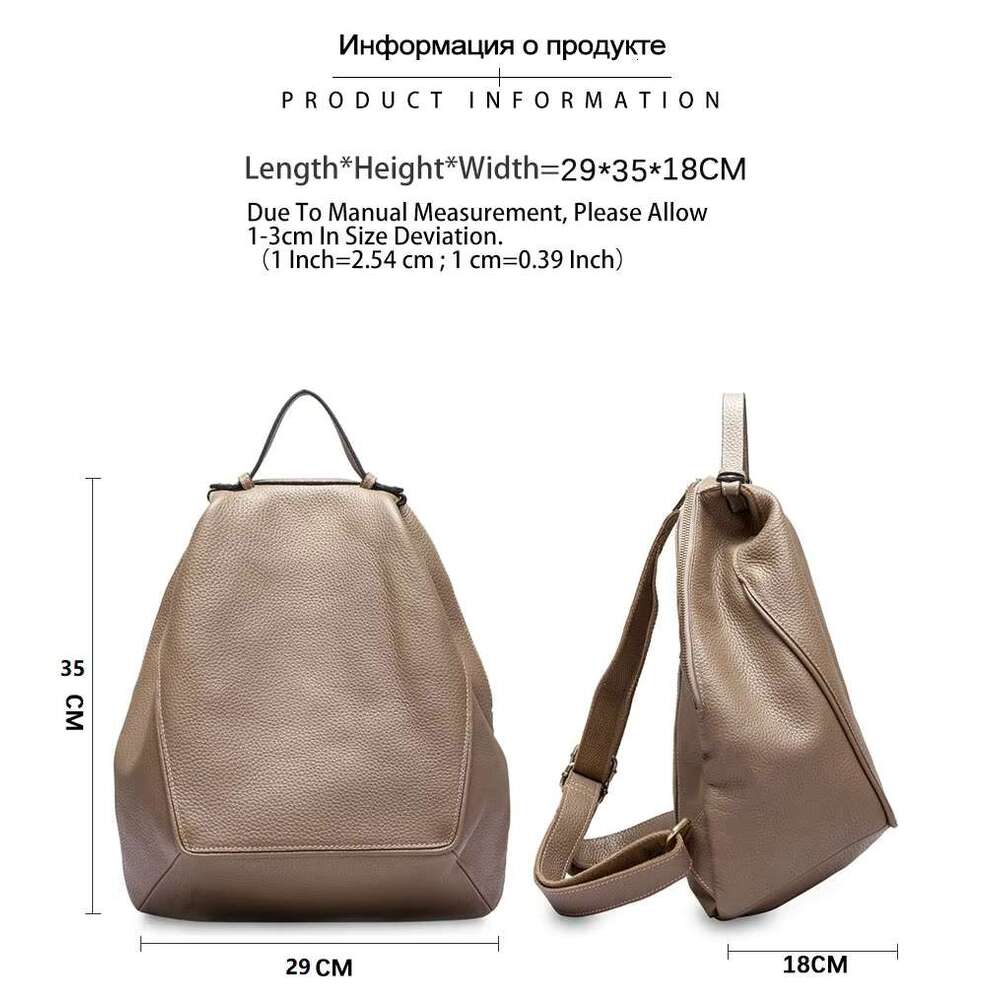 Zency Women Stylish Classic Backpack Khaki Genuine Leather Knapsack Satchel Purse Roomy With Pockets Fit A4 Ipad 9.7'' Rucksack