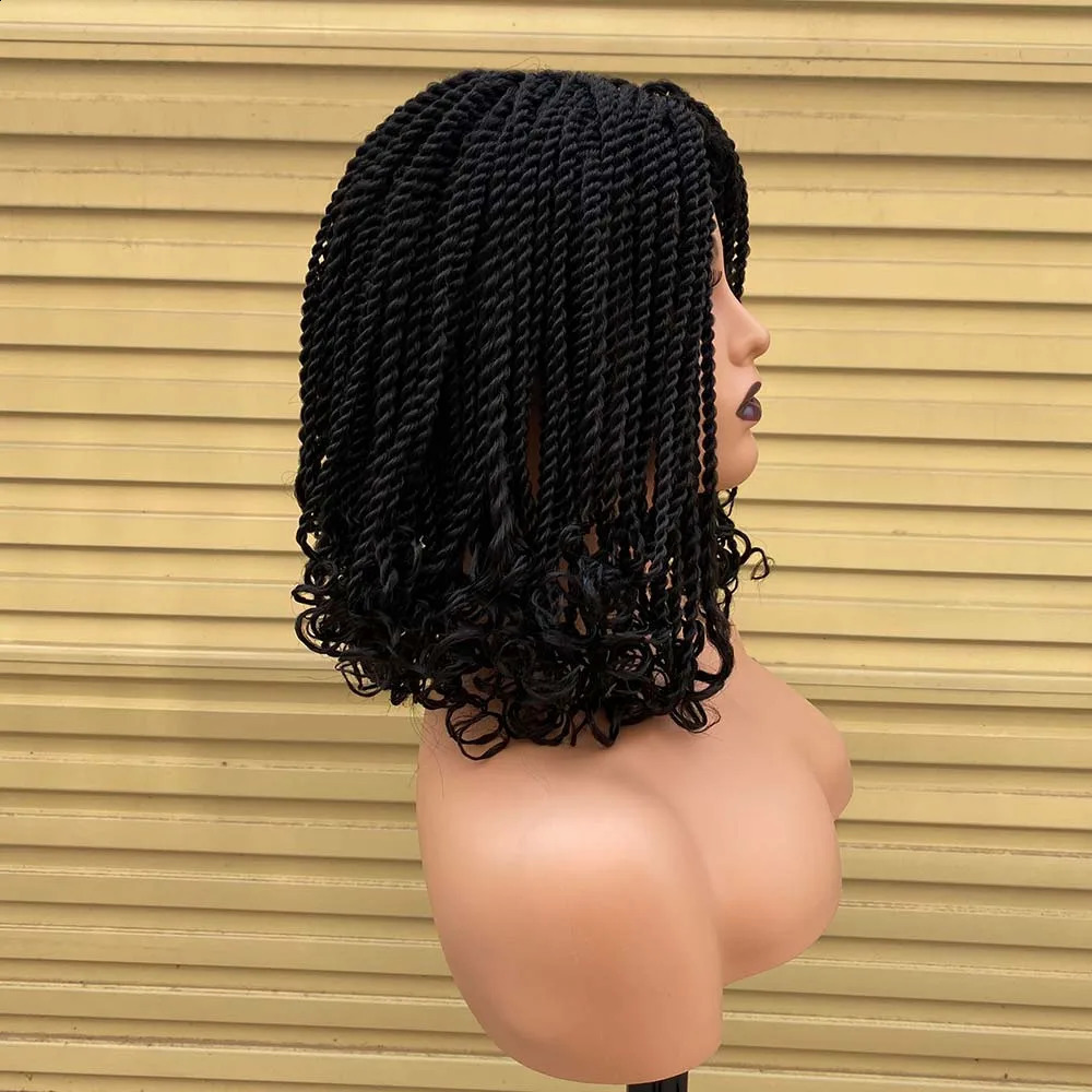 Short Bob Box Braided Wigs For Black Women Heat Resistant Crochet Kinky Twist Braided Wig African Synthetic Braiding Hair Wig 250118