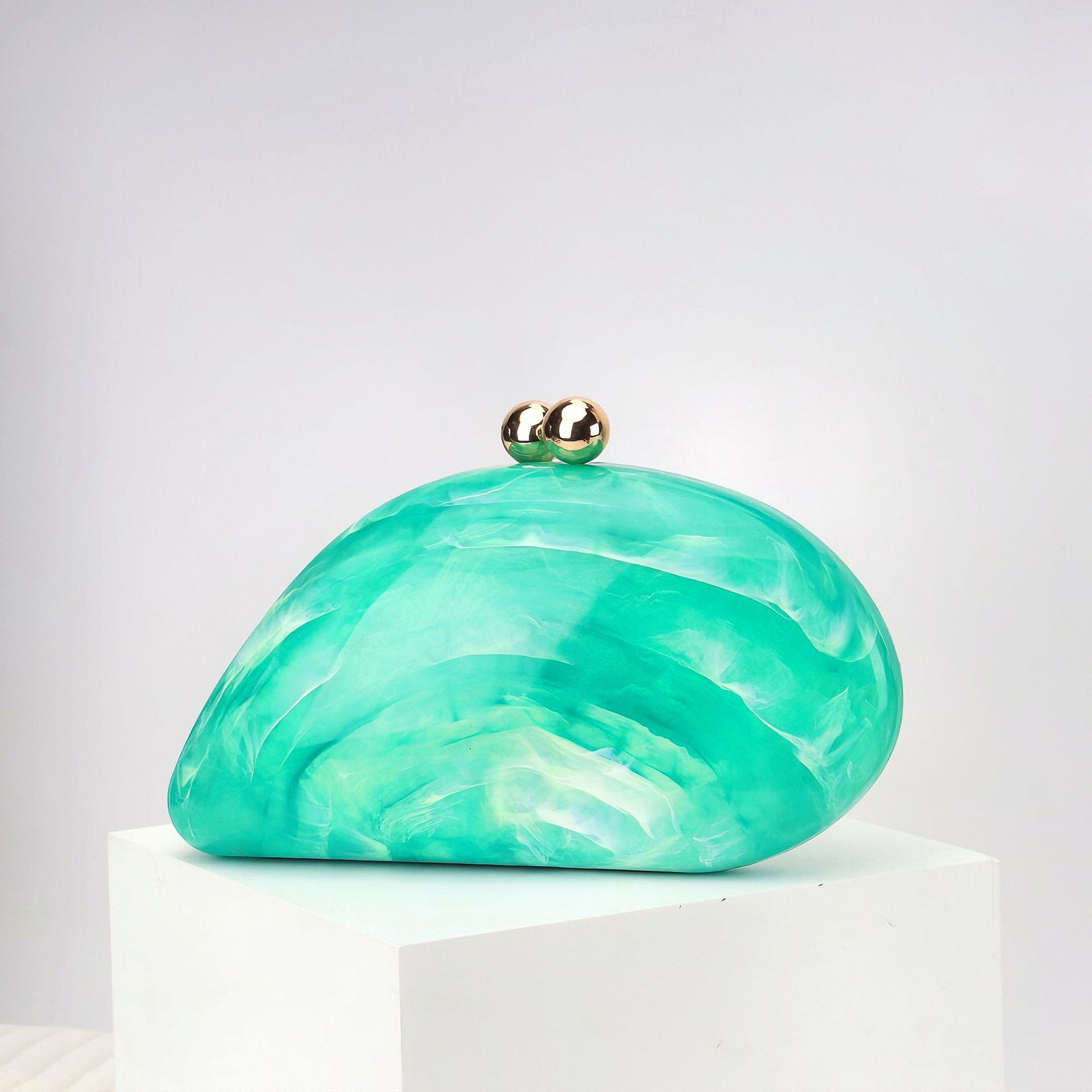 Fashionable French Marble Pattern Lock Box Acrylic Shell Bag, Banquet Goose Egg Box, Hand-Held Crossbody Bag