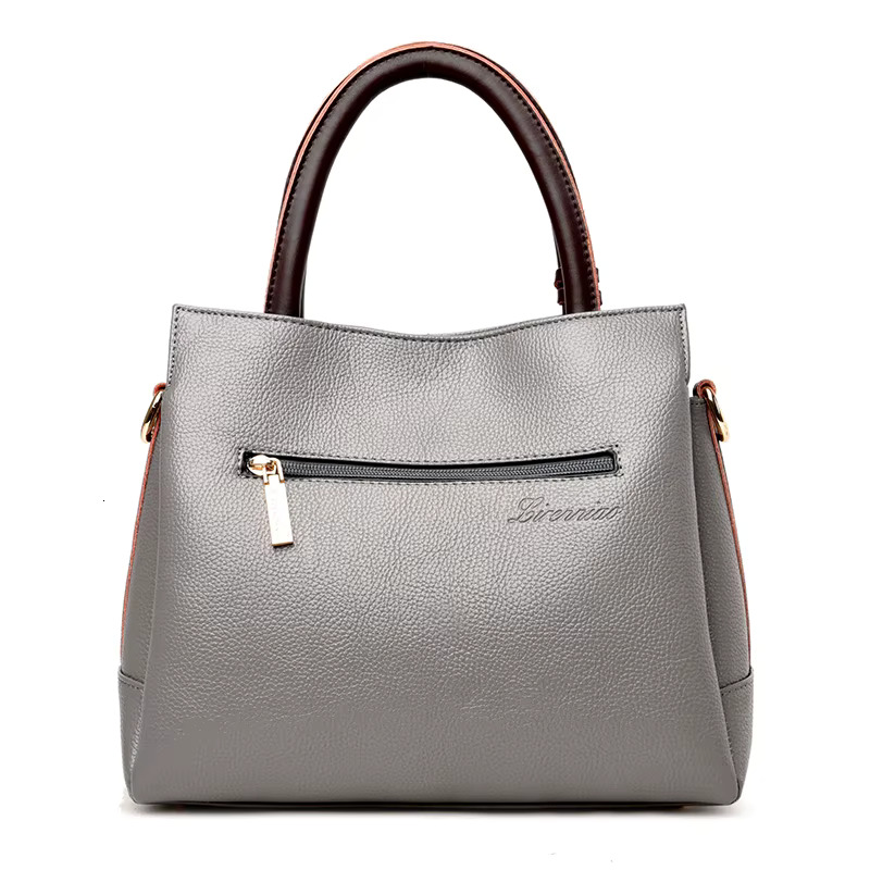 Hot Sale Cowhide Ladies 2023 Women Wer Design Handbags Genuine Leather Tote Bag Patchwork Shoulder Crossbody Bags Gray