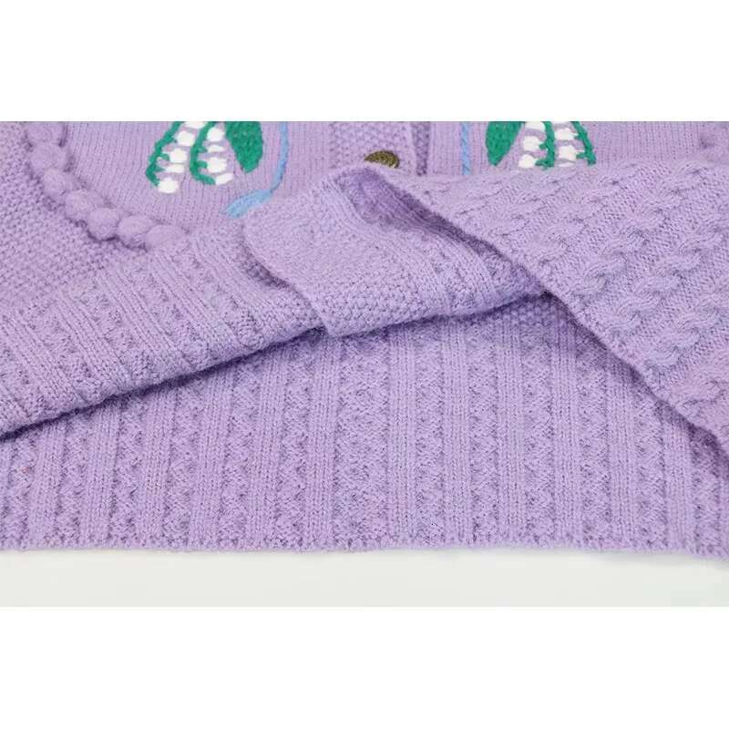 New Knitwear Round Neck Embroidery Vintage Style Women Cardigans Loose Button Down Fashion Sweaters Boho Knitted Sweater