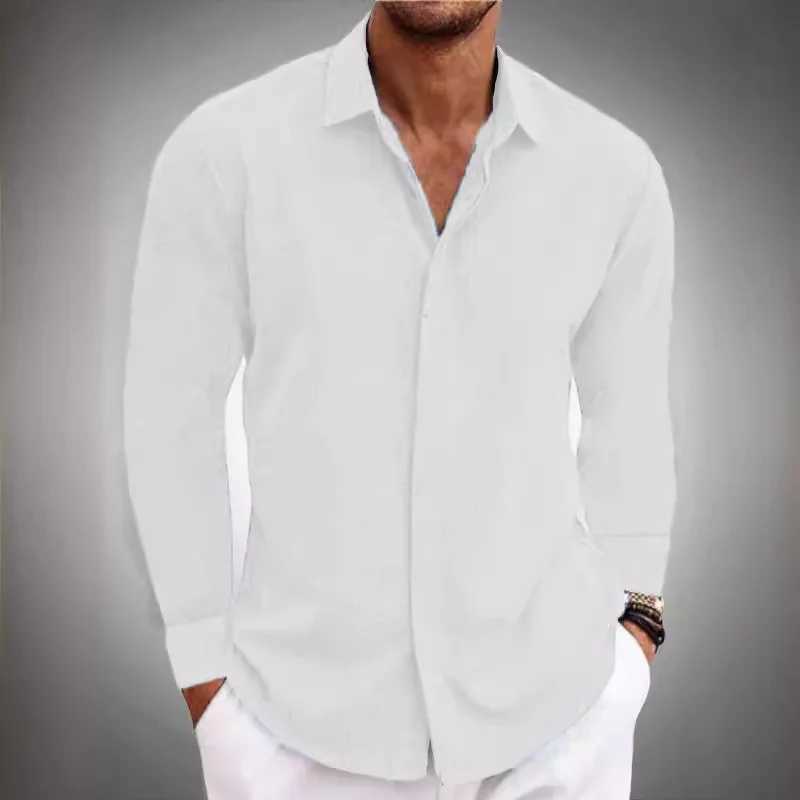 Spring and autumn hot sell new European and American mens casual button-down lapel solid color loose Long-sleeved shirt M250121