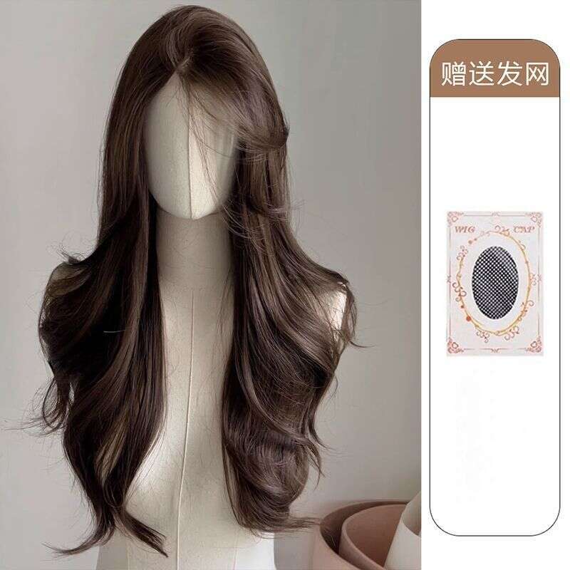 Lace Front Wig Cover T Shape Front Lace Wig Women S Cold Brown Summer Headband Eight E Bangs Large Wave Temperament Curly Hair Full Set Whole Wig