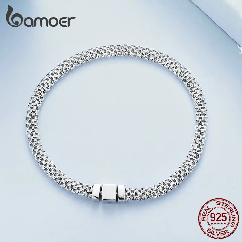 925 Sterling Silver Classic Square Buckle Bracelet Retro Braided Silver Chain Link for Women Platinum Plated Fine Jewelry 250121