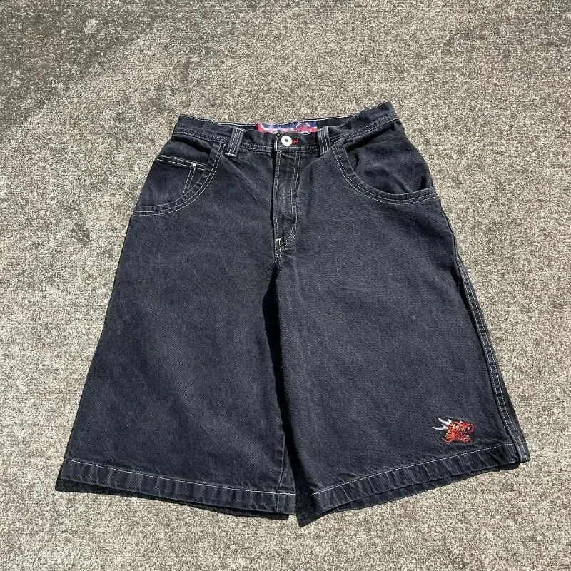 Y2K pocket shorts Gothic American pocket print denim gym shorts 2000s retro streetwear hip-hop mens shorts 250117