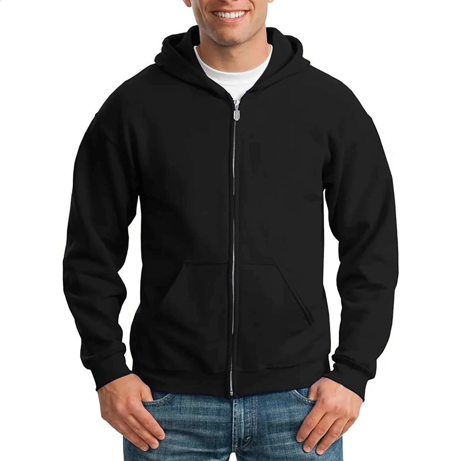 Solid Men Zip Up Hoodie Long Sleeve Daily Wear Zipper Hooded Pullover Sweatshirt With Pocket Loose Harajuku Hip Hop Men Hoodies 250121
