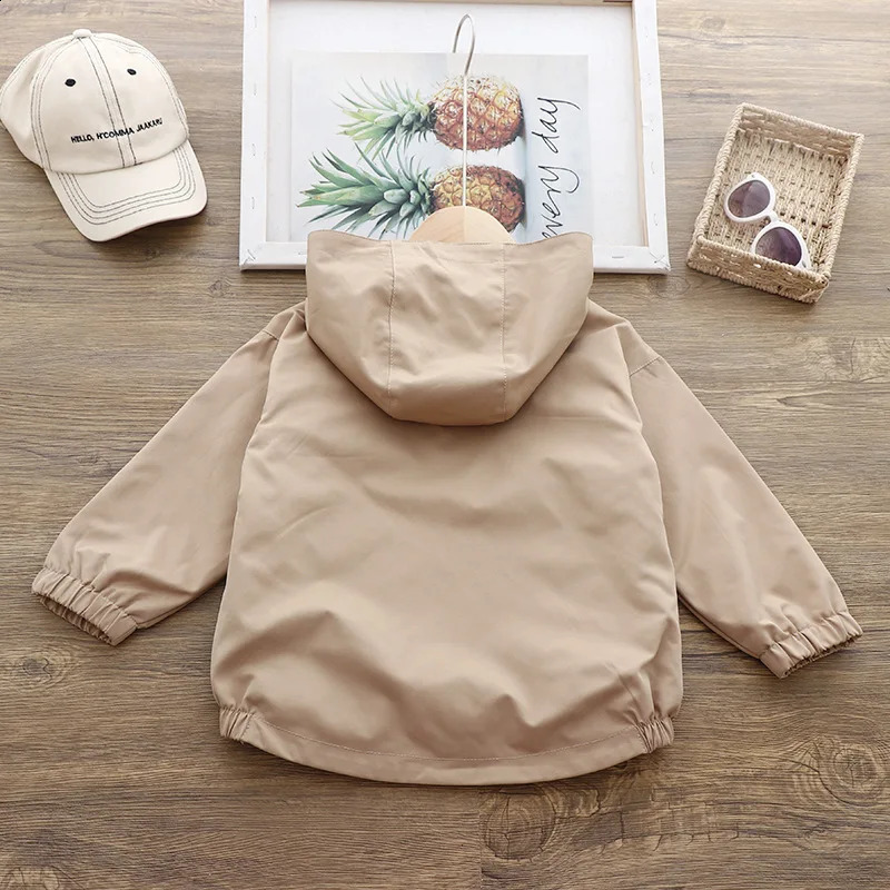 Spring Autumn Kid Boys Jackets Zipper Hodded Solid Color Long Sleeve Children Windbreak Casual Exterior Students Coats 250117