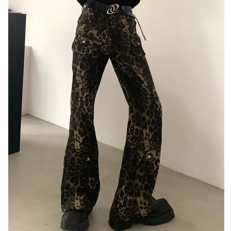 FEWQ American Leopard Print Mens Jeans High Waist Straight Leg n Male Flared Trousers Contrast Color Male Pants 24E6161 250120