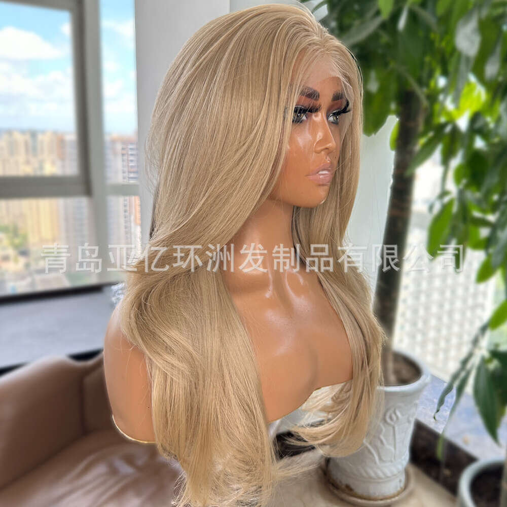 Lace Front Wig Cover T Shape Front Lace Wig High End Synthetic Gold Eight Character Bangs Japanese Silk Imitation Human Hair Headband