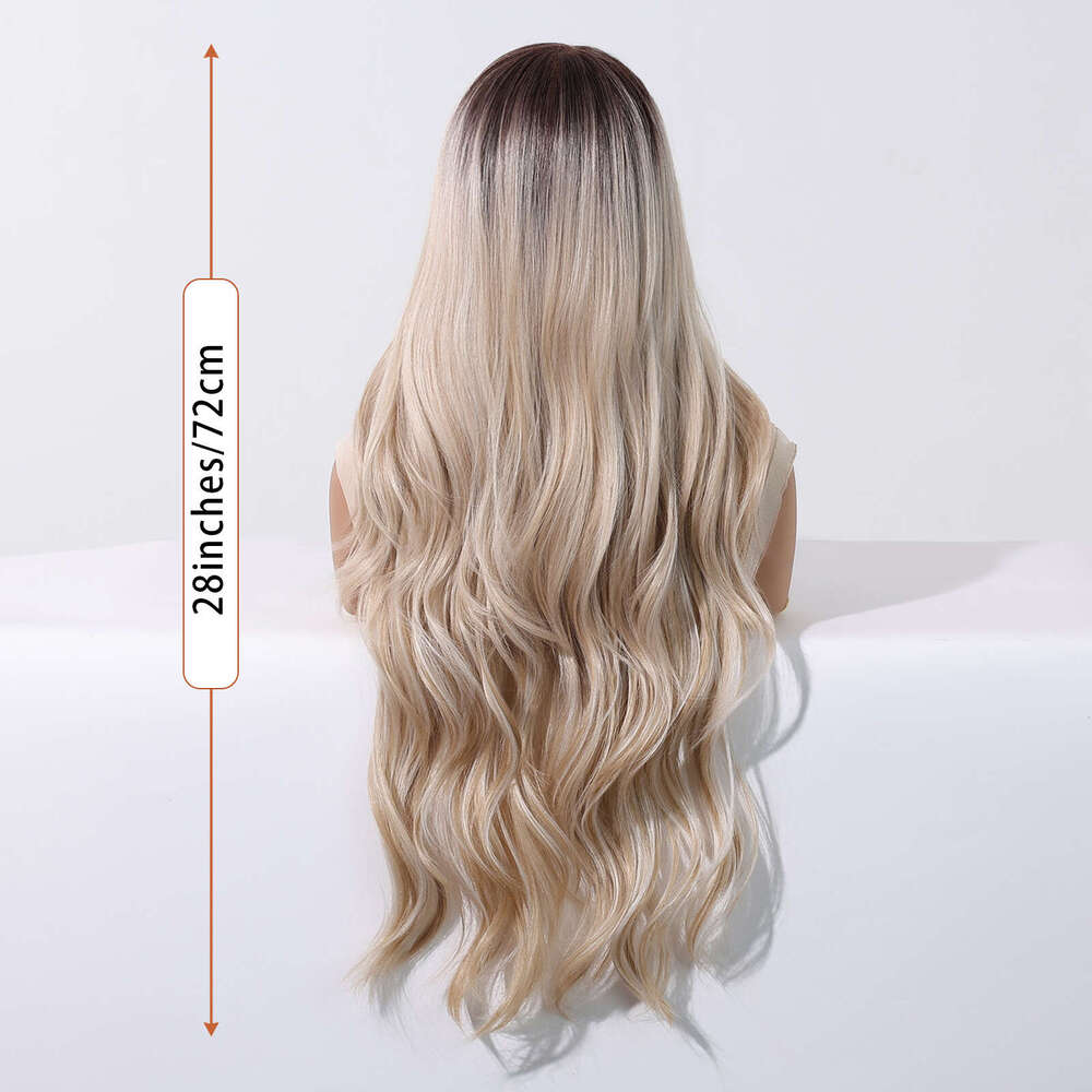 Lace Front Wig Cover T Shape Wig Female Area Front Lace Mid Split Gold Pickled Large Wave Long Curled Hair Fashion Full Head Cover