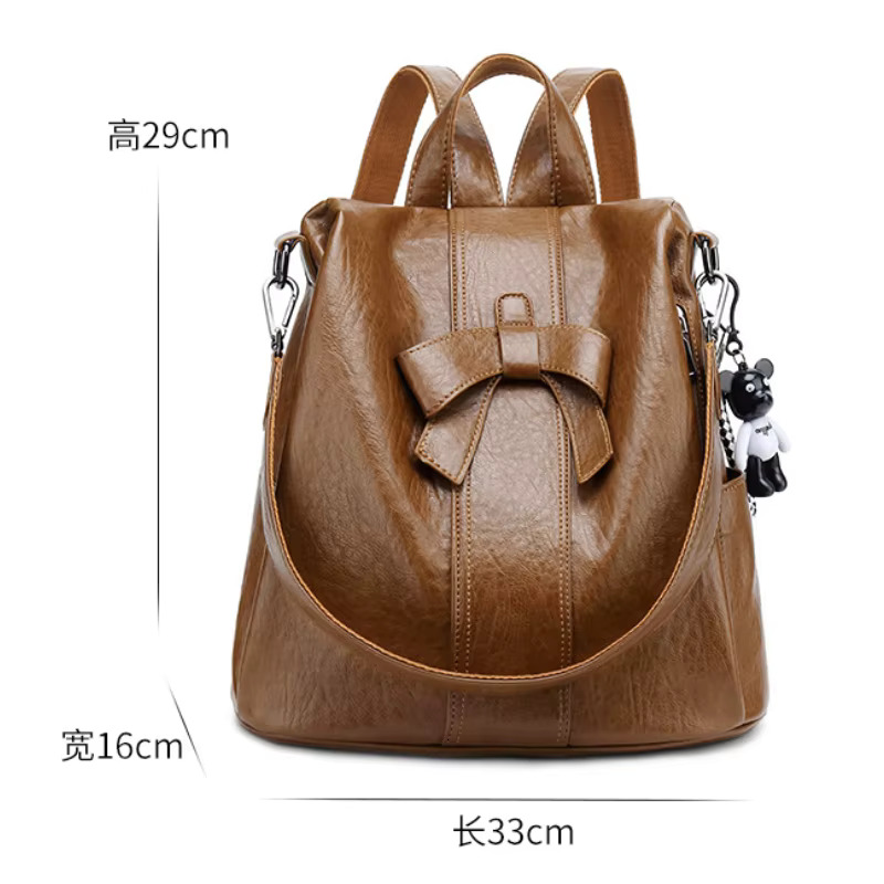 New Fashion Girl School Bag Cute Bow Travel Girl's Backpack High Quality PU Leather Leisure Backpacks