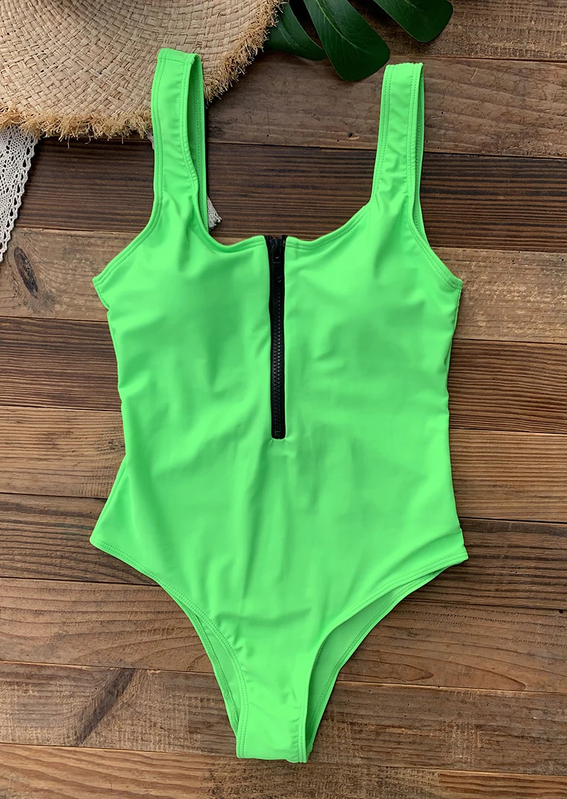 Front Zip Up One Piece Swimsuit Monokini Backless Swimwear Onepiece Swimming Suit for Women Summer Trend Beachwear 250122
