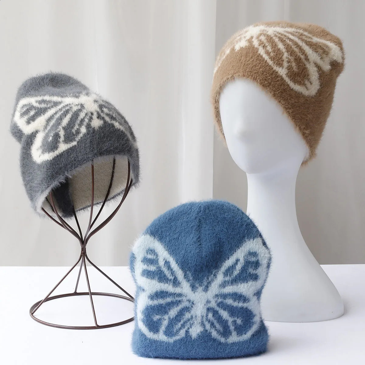 Y2K Warm Star Ski Hat Ma Haimao Winter Knitted Preschool Bean Hair Leather Hat Butterfly Knitted Hat Y2K Acrylic Hip Hop Dice Hat 250109