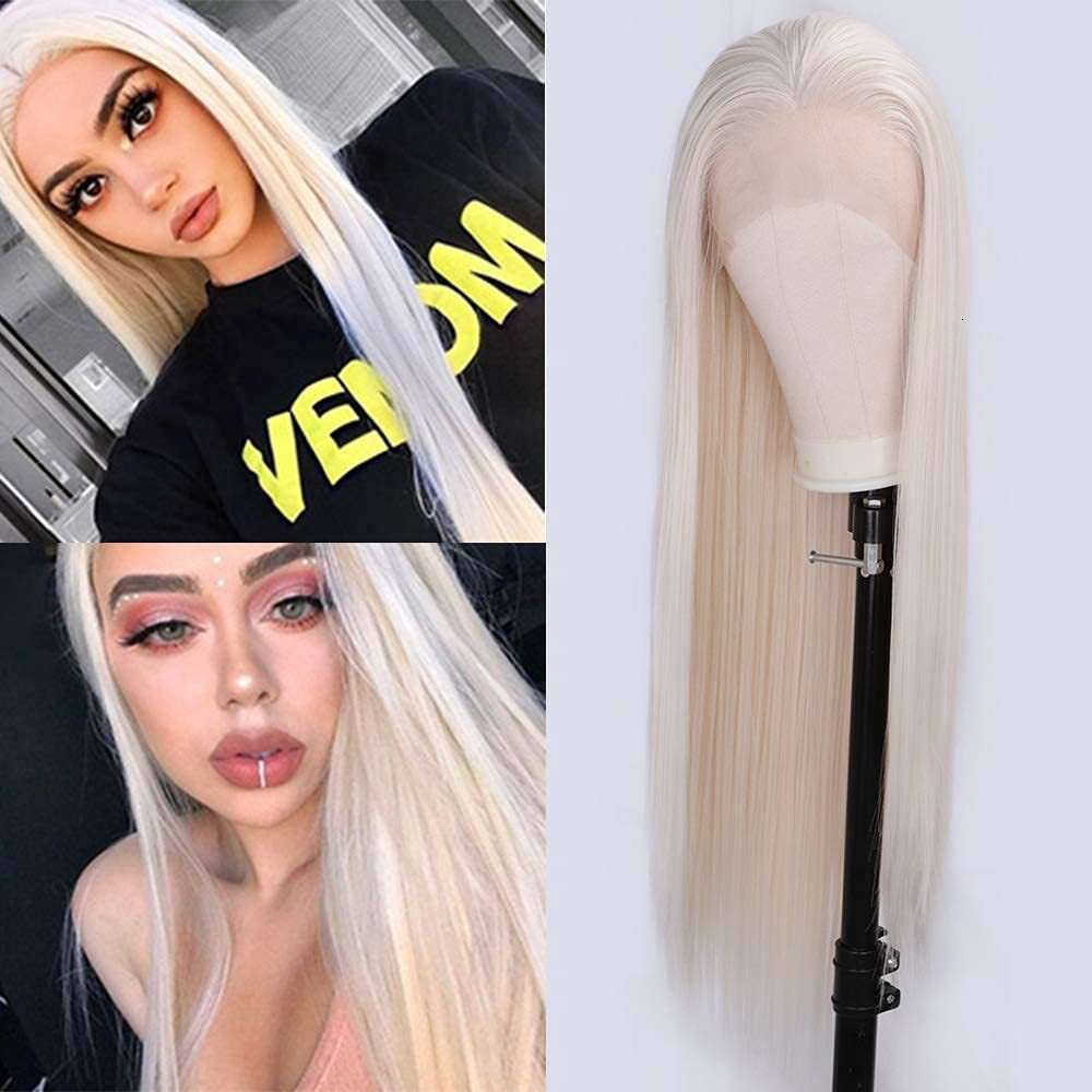 Lace Front Wig Cover T Shape Wig Front Lace Fashionable Center Split Long Straight Hair Women S High Temperature Silk Synthetic Fiber Headband