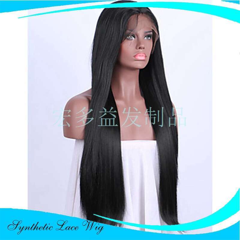 Lace Front Wig Cover T Shape Female Front Lace Chemical Fiber Black Long Straight Hair Split Wig Headpiece