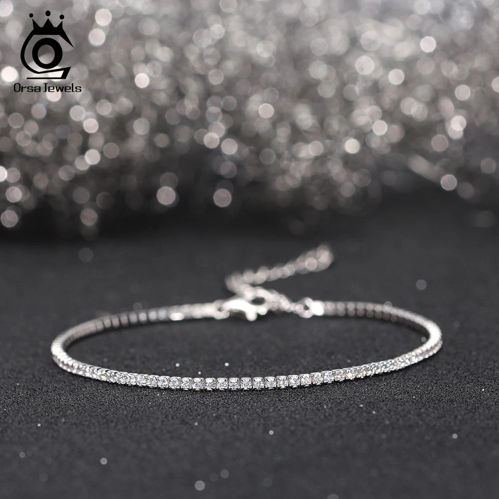 ORSA JEWELS 925 Sterling Silver Tennis Bracelet Fashion Black Pink Blue 4A Zirconia Bracelet Jewelry for Women SB190 250121