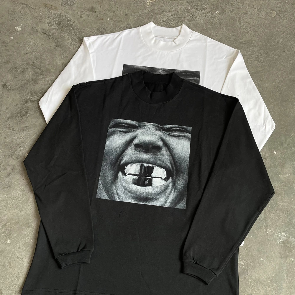 Yao888 Graphics Print Vintage Fashion Cotton Long Sleeve Men Tops Pullover Streetwear Oversize High Quality T Shirt For 250108