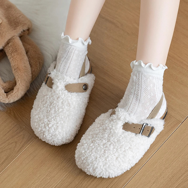 Childrens Fleece Elastic Clogs Baby Boys Girls Plush Slipper Toddler Prewalker Footwear Winter Warm Soft Sole Shoes 250118