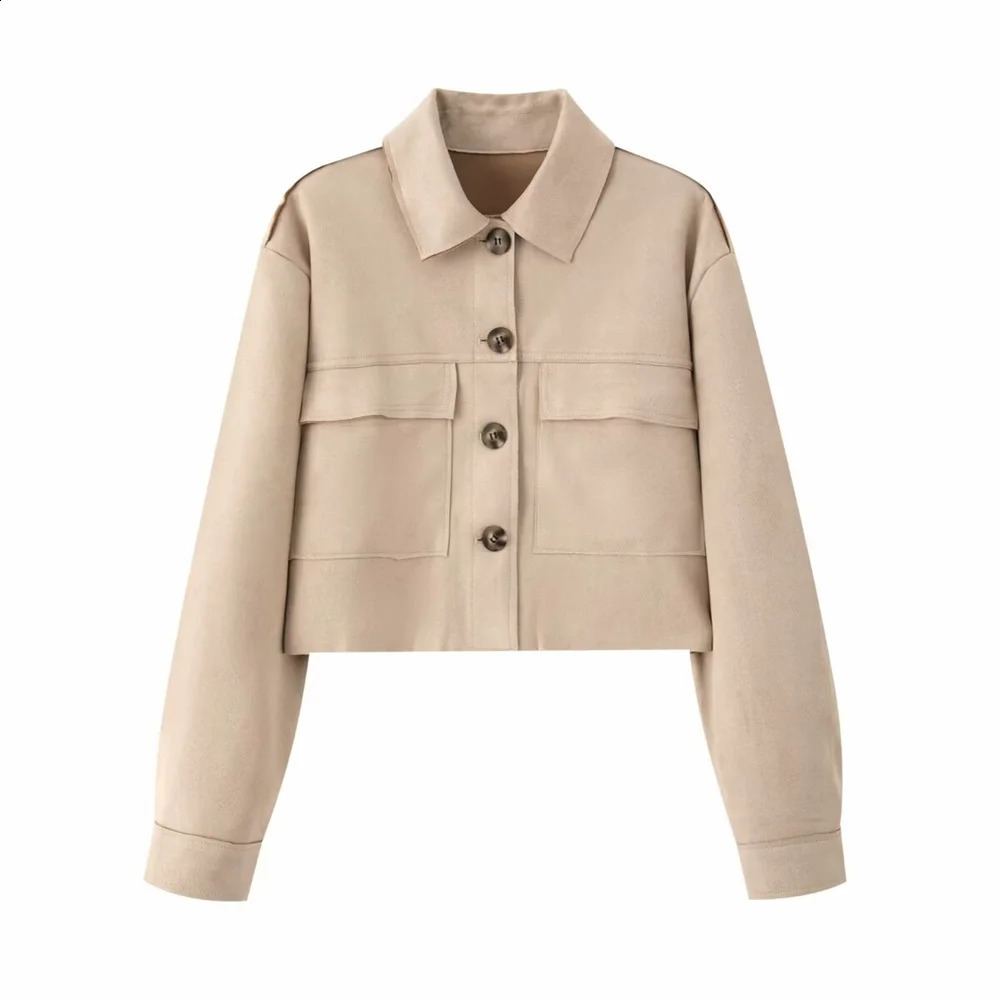 Zach Ailsa Autumn Product Womens Casual Versatile Collar Long Sleeve Flip Pocket Suede Texture Short Jacket Coat 250122