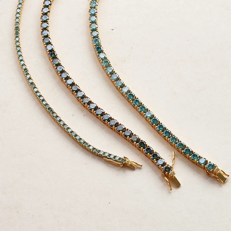 Unisex M Tennis Chain For Women Original 925 Sterling Silver Gold Man Blue Green Bracelet Chain Hip hop 250121
