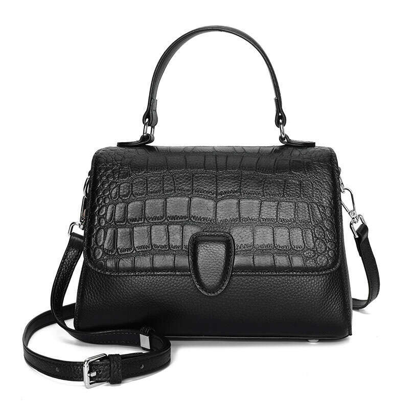 Aidrani New Crocodile Pattern Women's Handbag, Made Of Cowhide Material, Black, Can Be Worn On One Shoulder Or Crossbody