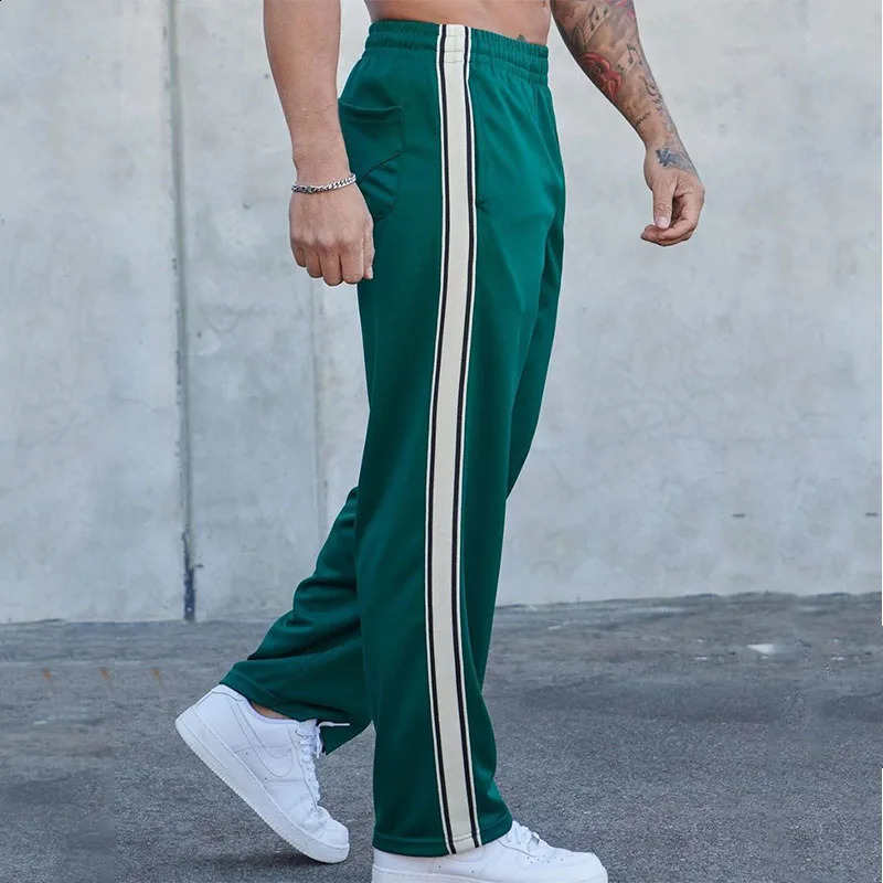 American Style Patchwork Striped Sweatpants y Men Bodybuilding Motion Casual Elastic Waist Letter Printing Trousers 250110