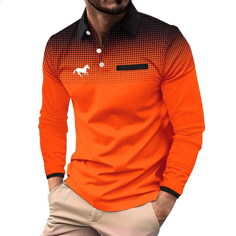 Fashionable Mens Top T-shirt Item Gradient Color Autumn Mens Long Sleeved Polo Shirt 250118
