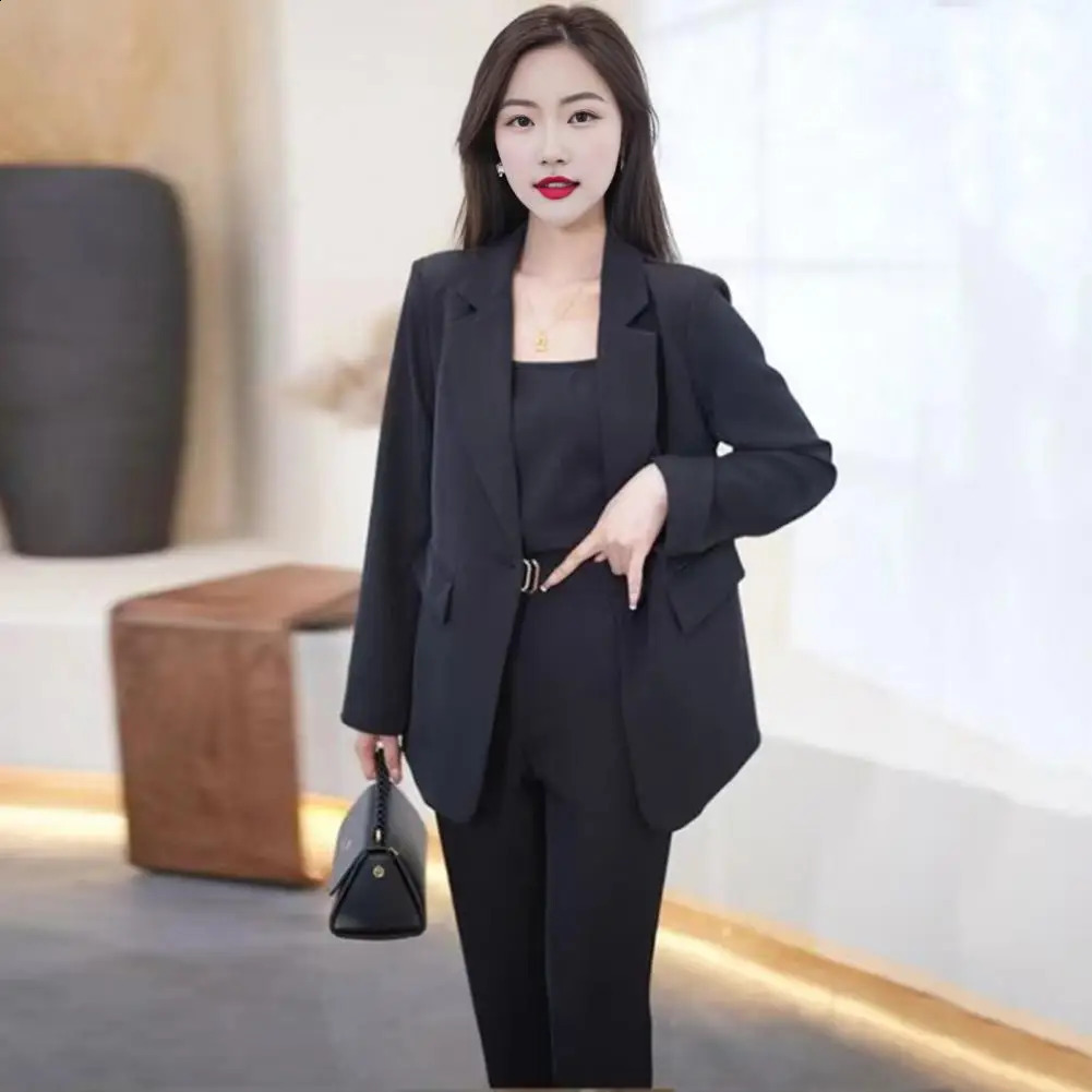 3piece womens spring and autumn jacket set 2024 office solid professional suit workwear soft OL communication 250122