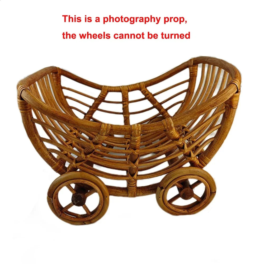 Vintage Rattan Baby Cart born Pography Props Trolley Basket Crib Chair Stroller Prop Fotografia 250110