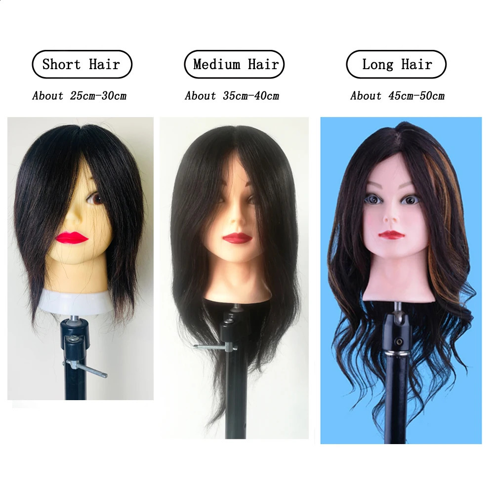 Human Hair Mannequin Head Natural Black Color Practice Training Model For Hairdresser Professional Can Be Ironed and Dyed 250114