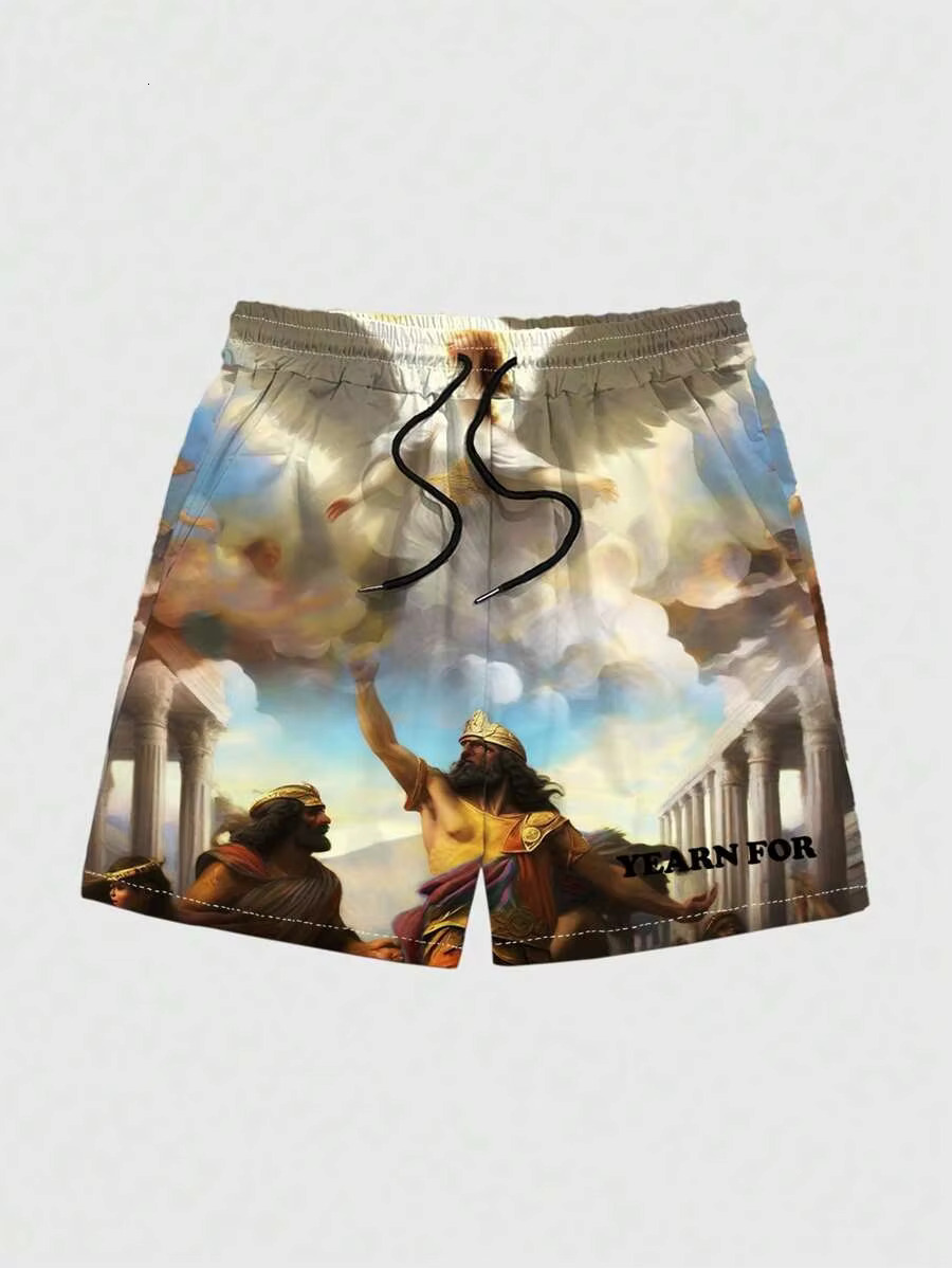 New Men's Summer Loose 3D Leisure Art Painting Printing Haruku Sports Quick Drying Shorts