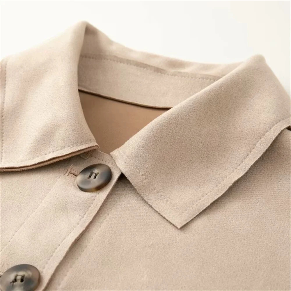 Zach Ailsa Autumn Product Womens Casual Versatile Collar Long Sleeve Flip Pocket Suede Texture Short Jacket Coat 250122