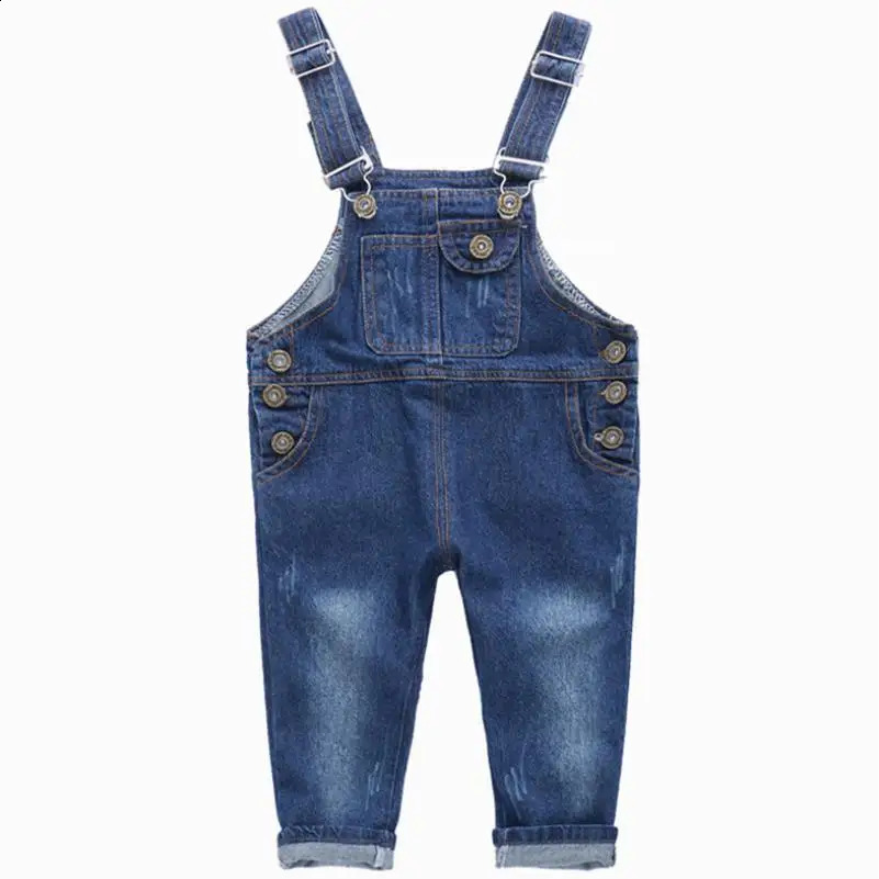 Arrival spring Girls Boys Denim Overalls Button Fly for Solid Blue Children Jumpsuit Overalls18Y 250117