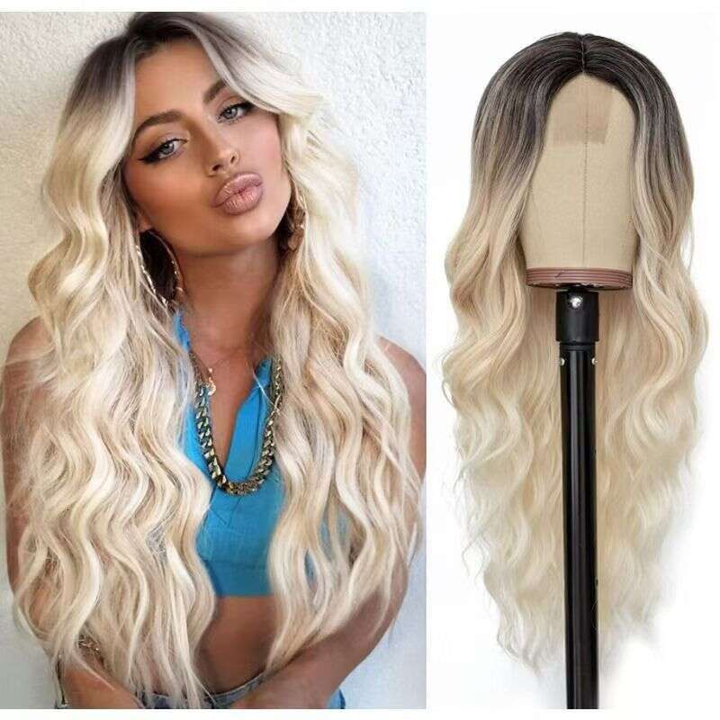Lace Front Wig Cover T Shape Chemical Fiber Women S Long Curly Hair With Gradually Changing Color In The Middle Lace Wig Headband Wigs
