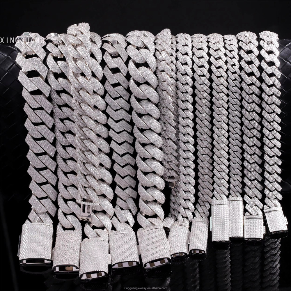 Wholesale Stock 8MM 10MM 12MM 15MM Moissanite Necklace Men Hip Hop Iced Out VVS Dia S Sier Cuban k Chain