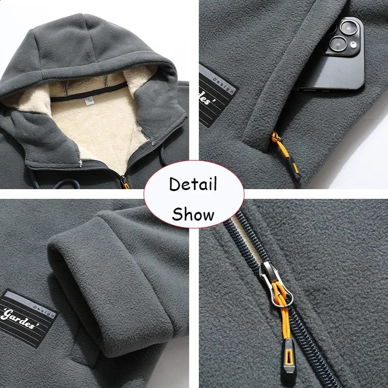 Trendy Sweatshirt Coat Front Pockets Warm Zipper Lamb Wool Jacket Men and Woman Winter Pure Color Plush Lined Cardigan Hoodie y250121
