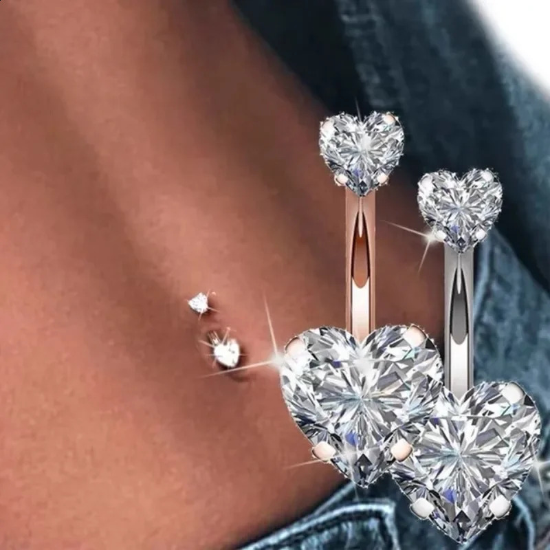 Zircon Heart Belly Button Rings for Women Nombril Ombligo Navel Ring Steel Barbell Crystal Round Body Piercing Jewelry 250110